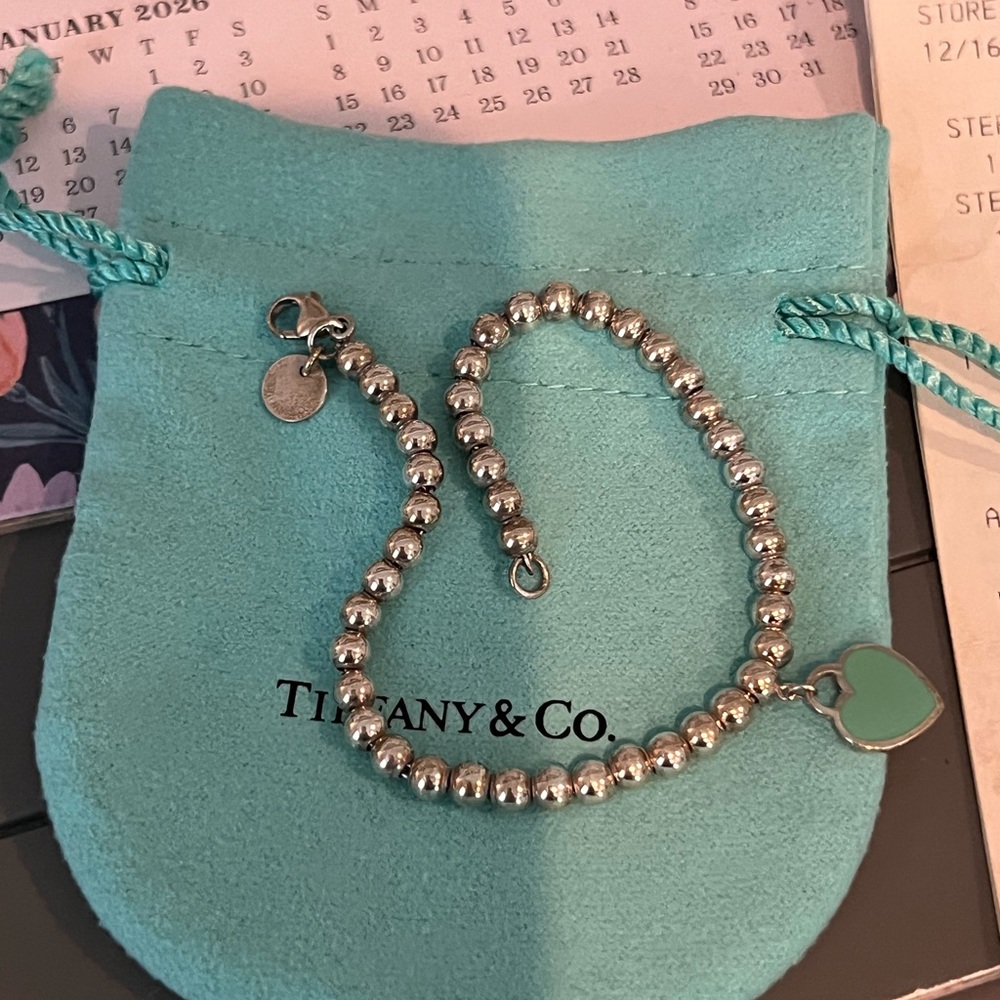 Tiffany & Co. Silver Beaded Bracelet with Heart Charm